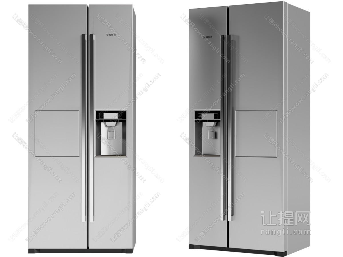 现代不锈钢双开门冰箱