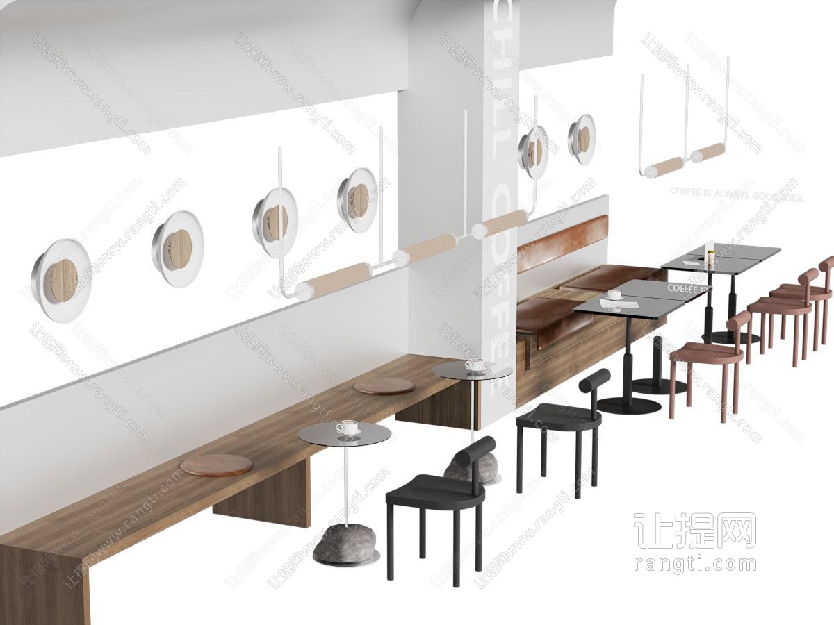现代奶茶咖啡店卡座餐桌椅子