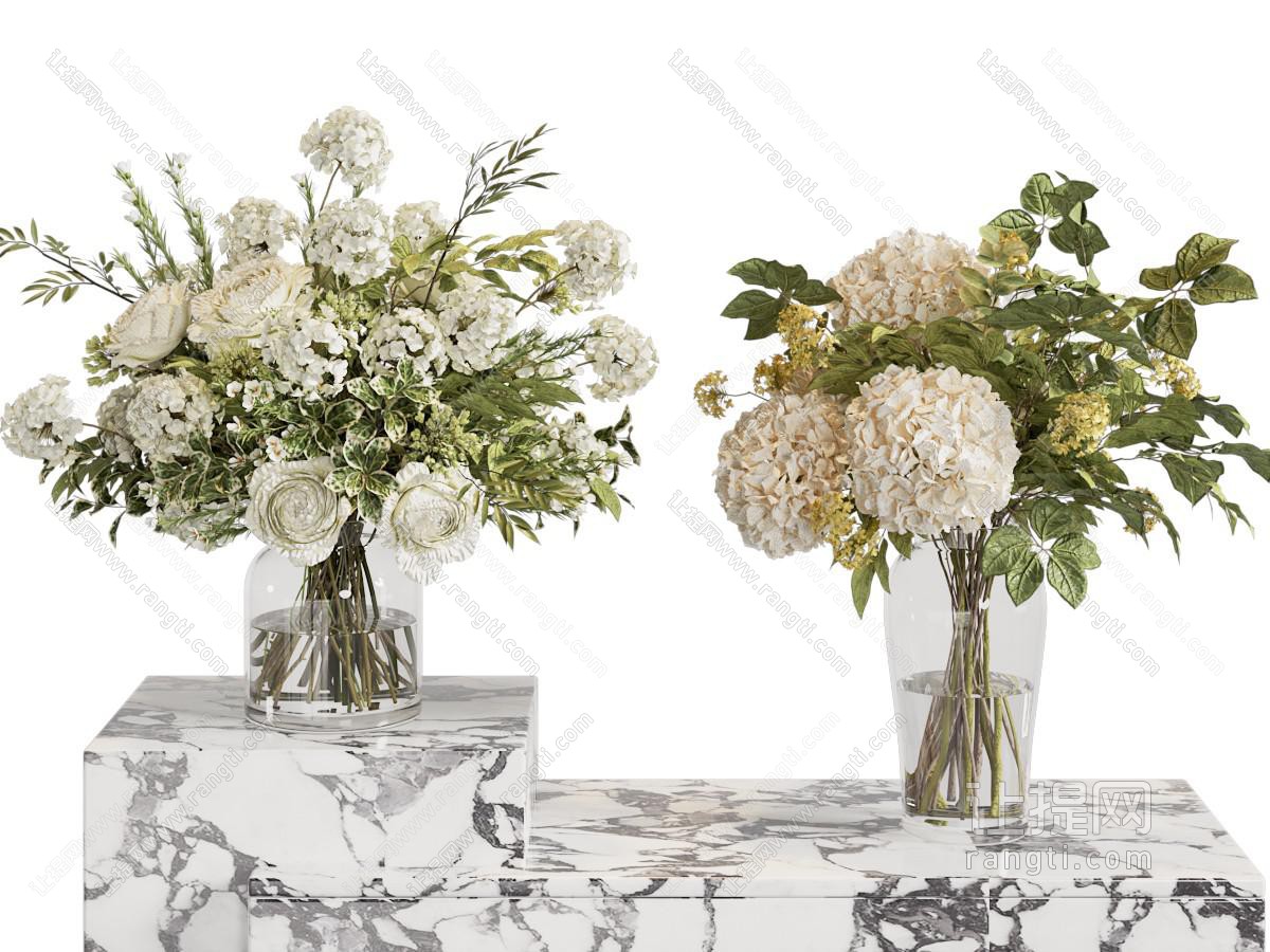 现代玻璃花瓶花卉 摆件组合