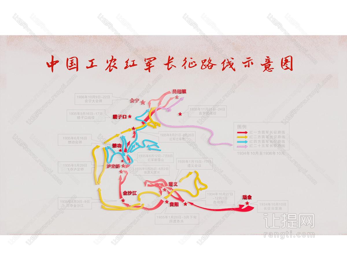 现代红军长征路线图墙饰 展览背景墙
