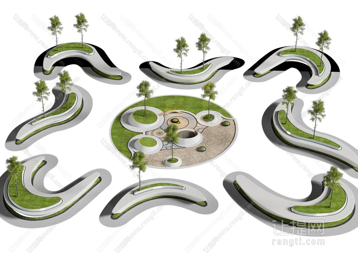 现代户外景观植物公共椅子