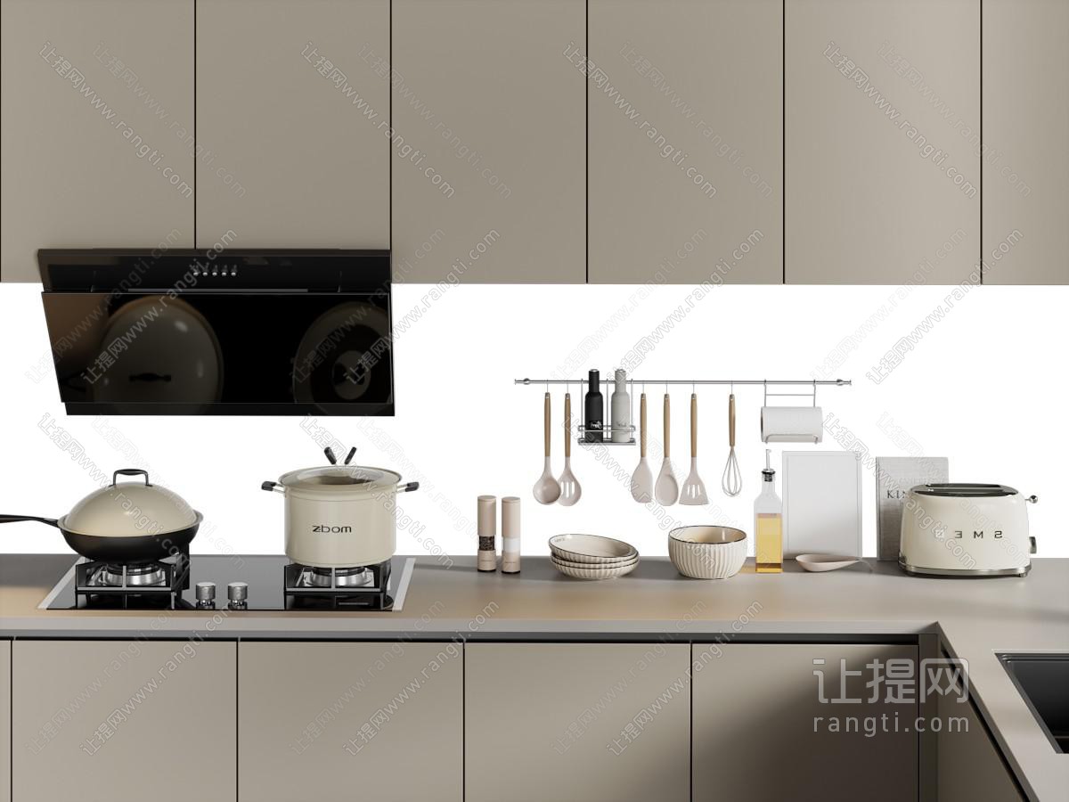 现代抽油烟机 燃气灶 锅 厨具组合