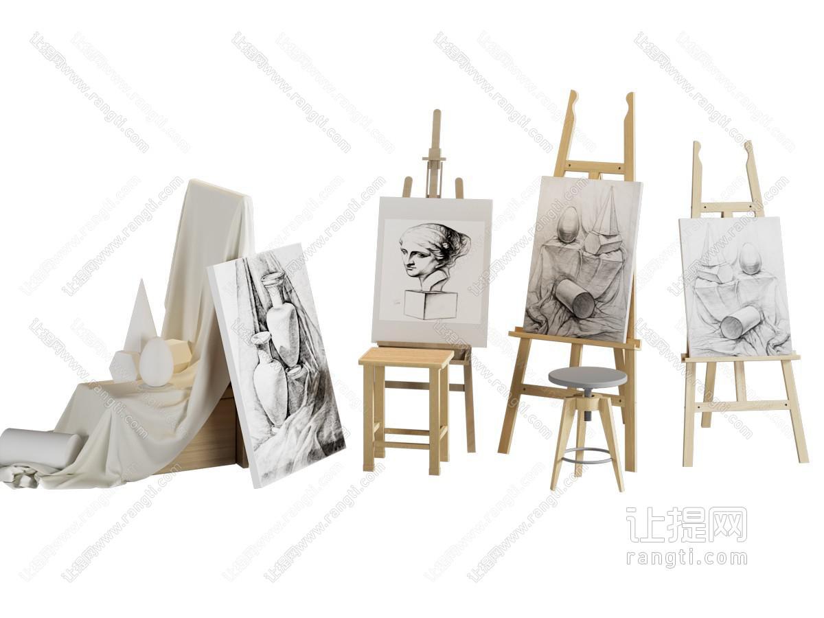 现代素描 石膏静物 画架画具