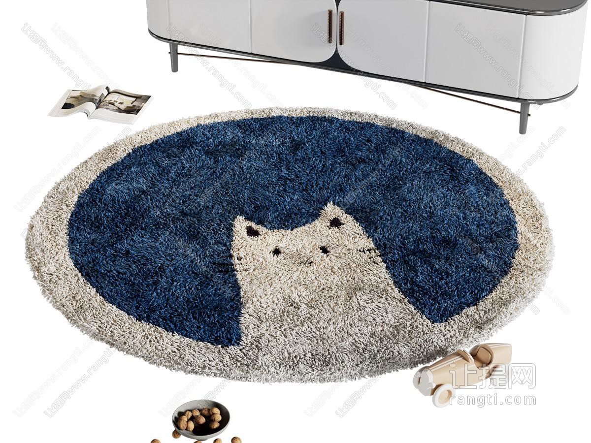 现代圆形猫咪图案的地毯