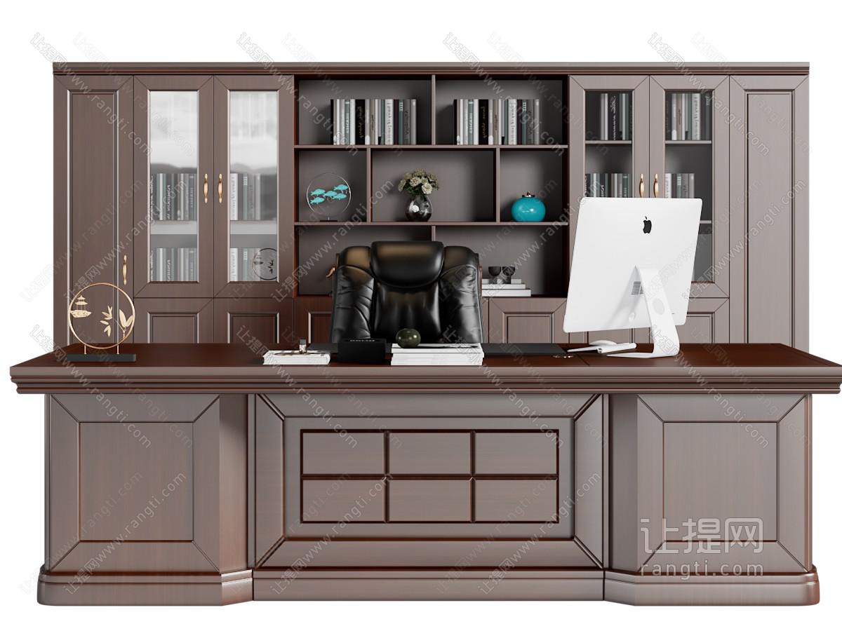 现代老板台 老板桌椅组合 书柜