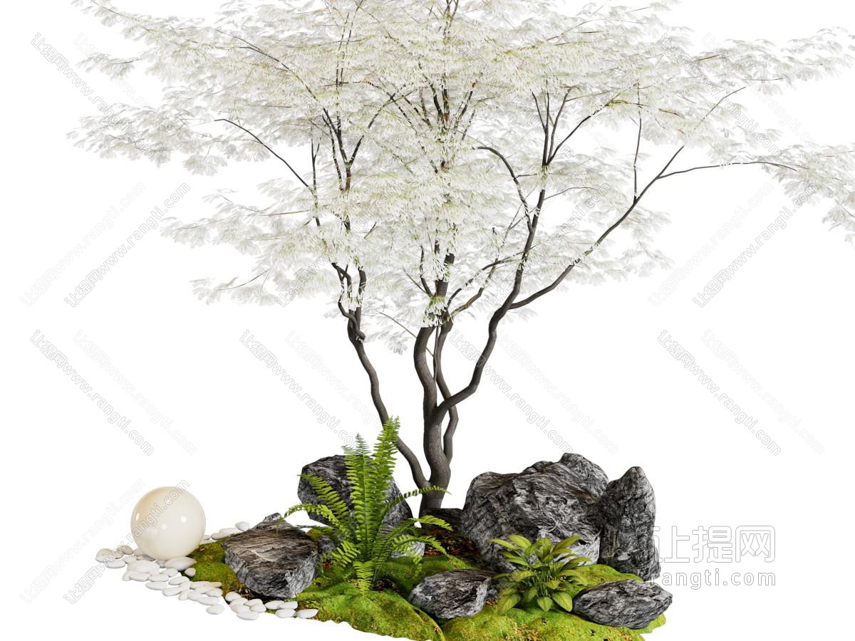 新中式石头 花草景观园艺小品