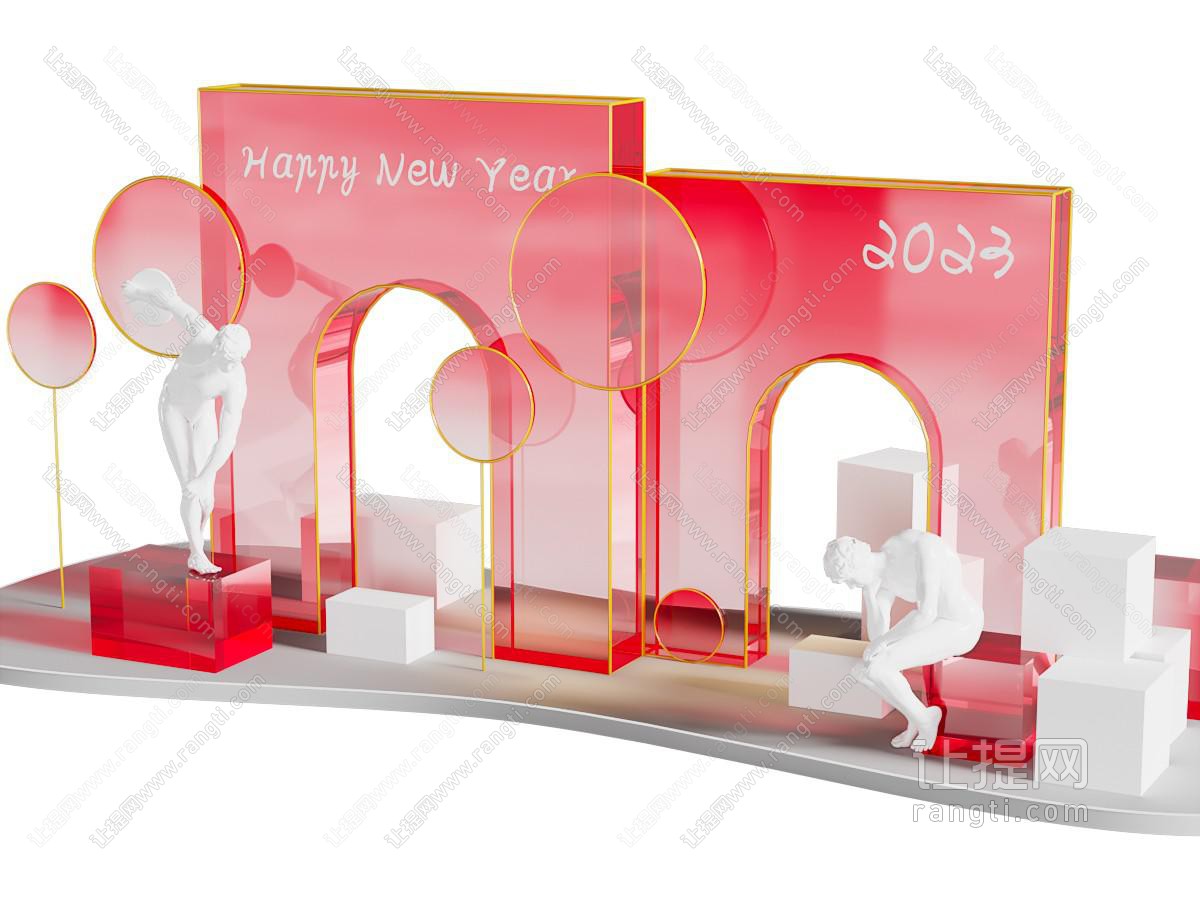 现代新年节日美陈 摆件组合 户外装置