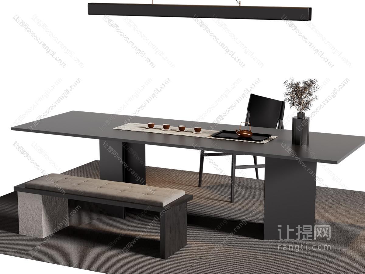 现代长方形茶桌椅组合