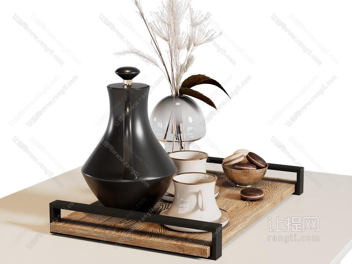 现代托盘陶瓷茶壶 茶杯 花瓶花卉 茶具杯子
