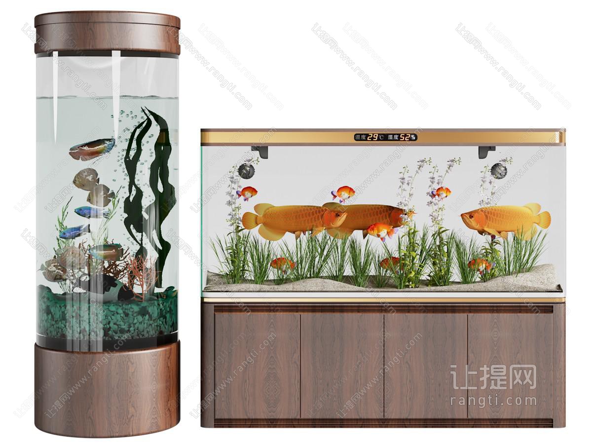 现代圆柱形鱼缸 带收纳柜的鱼缸水族