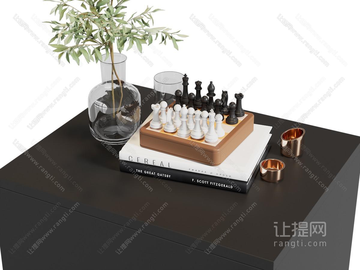 现代国际象棋 书籍 花瓶花卉摆件组合