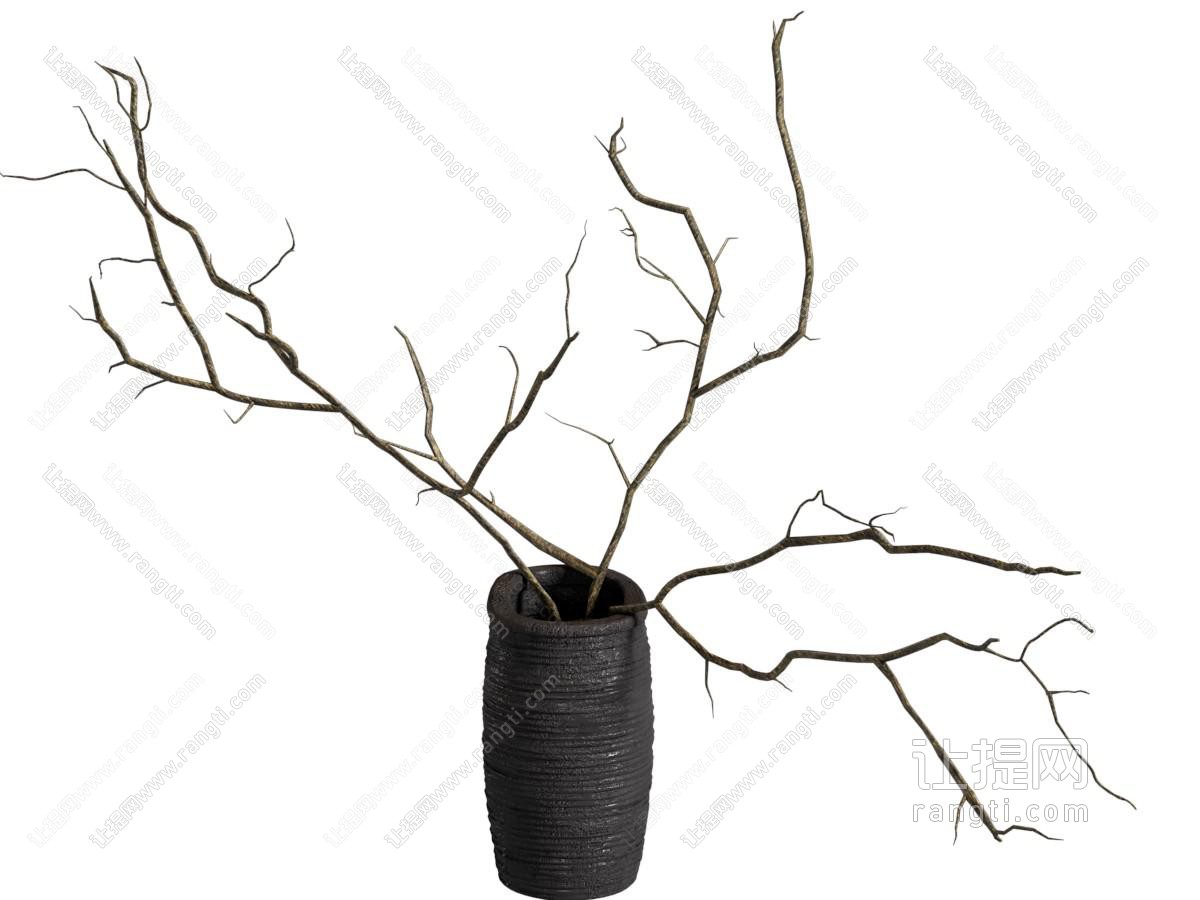 侘寂风陶艺花瓶枯枝 摆件组合