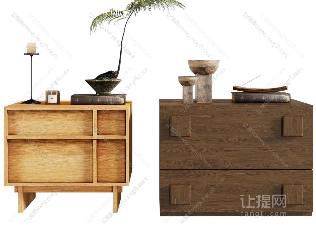 侘寂风中古风实木床头柜