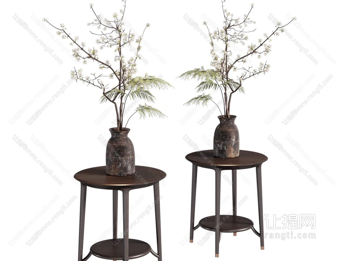 侘寂风陶艺花瓶树枝 摆件组合