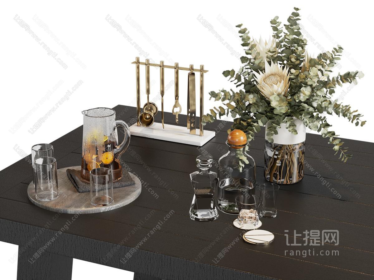 现代花瓶花卉 茶具杯子 摆件组合