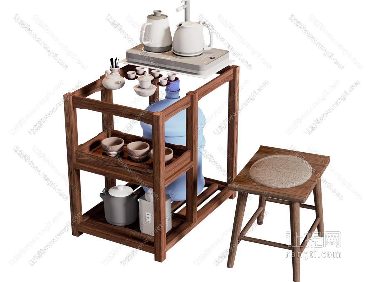 新中式茶水柜 茶具杯子 茶桌凳子组合