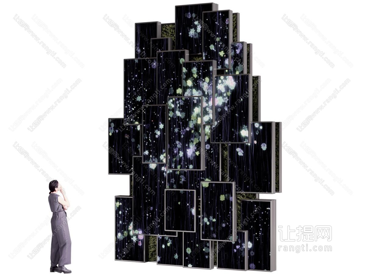 现代展厅 展览 展示 teamlab 瀑布 艺术形象墙