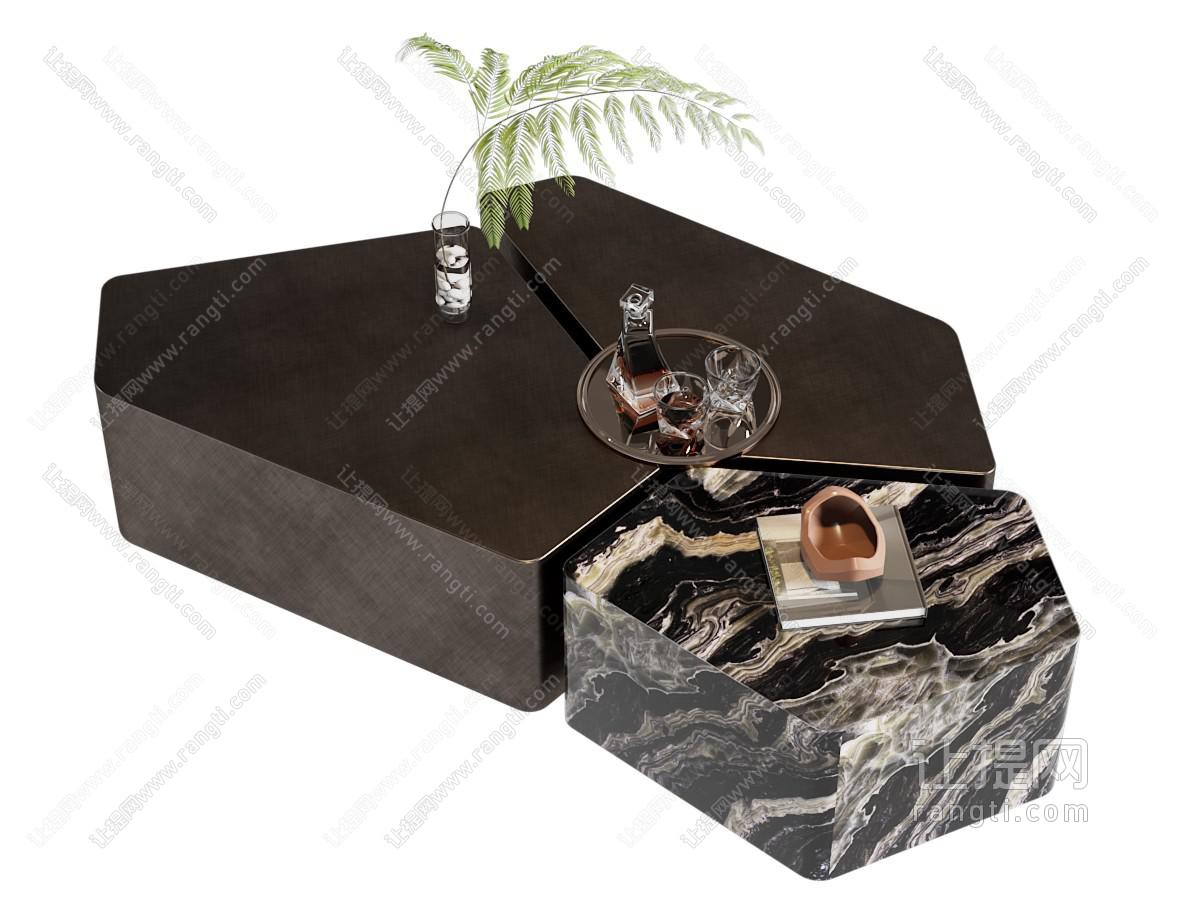 现代异形拼接大理石茶几组合