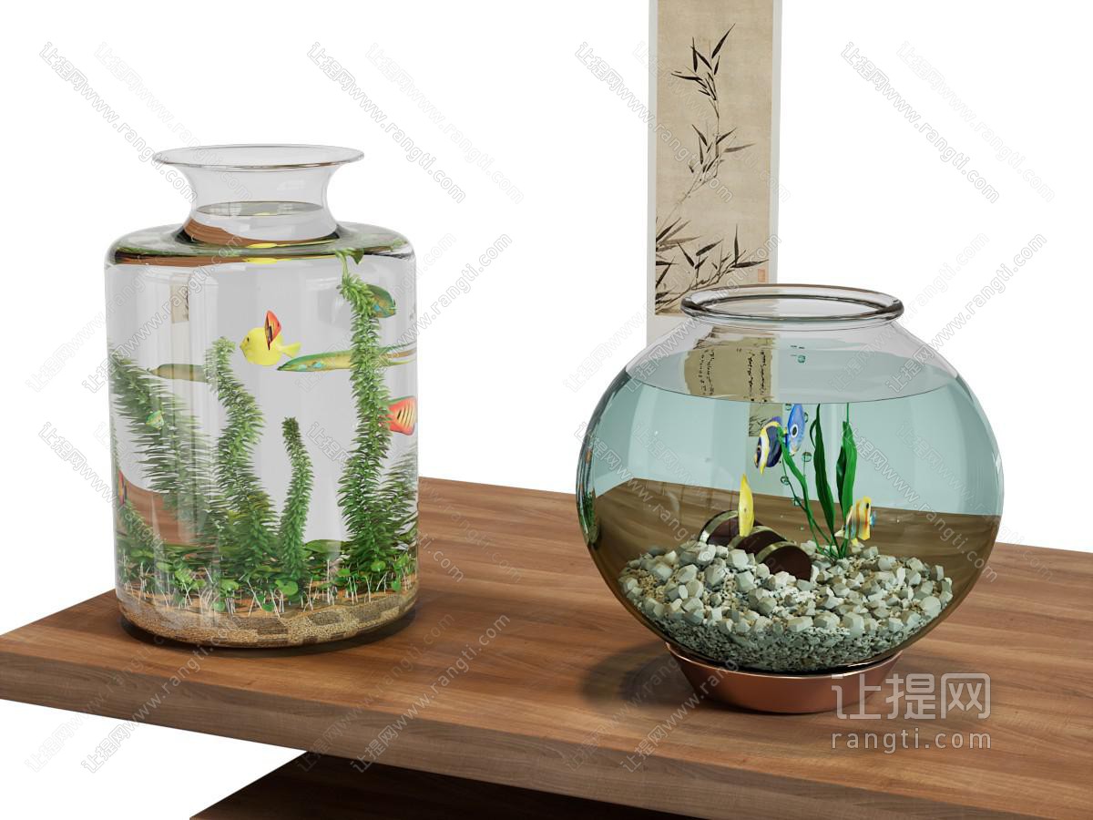 现代桌面鱼缸水族 摆件组合