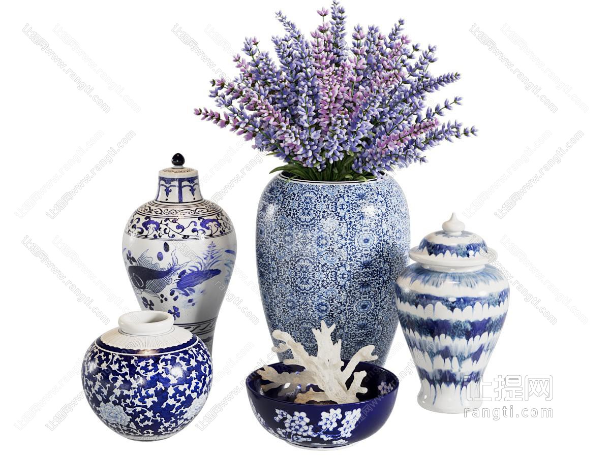 现代青花瓷花瓶花卉