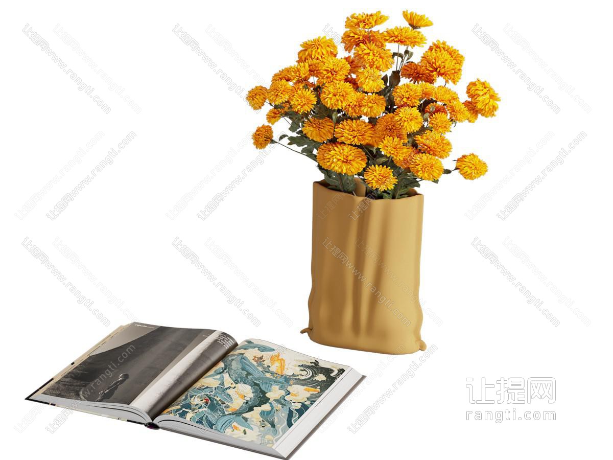 现代花瓶花卉 书本摆件组合