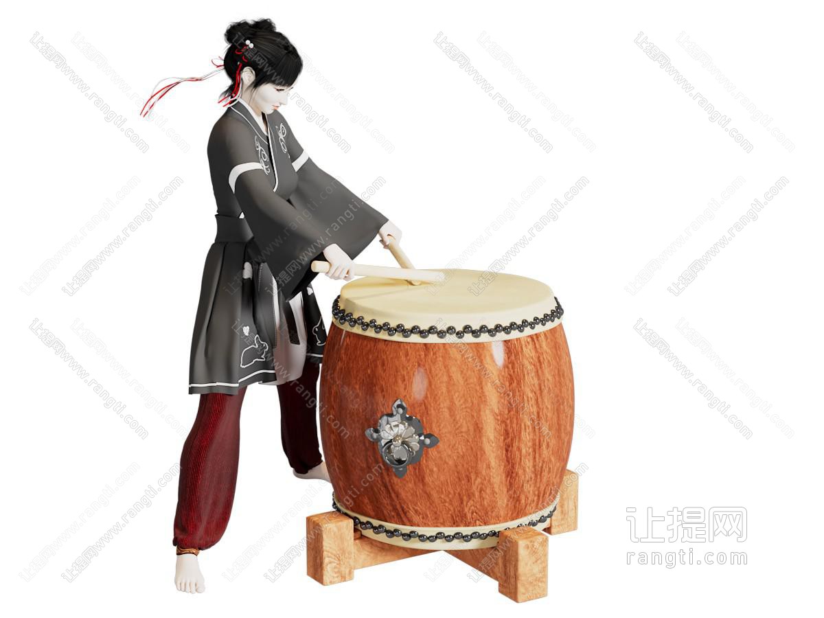新中式敲鼓的女人 人物