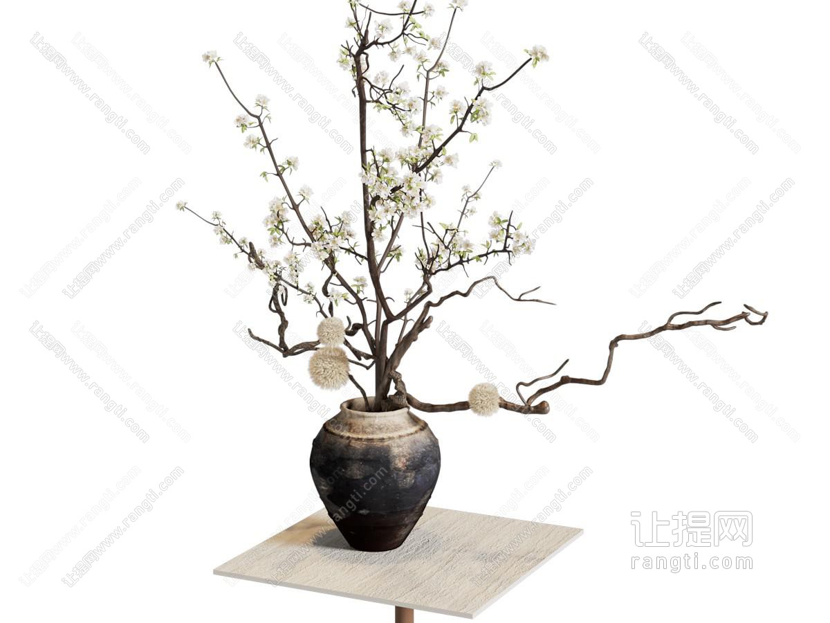 侘寂风土陶花瓶花卉