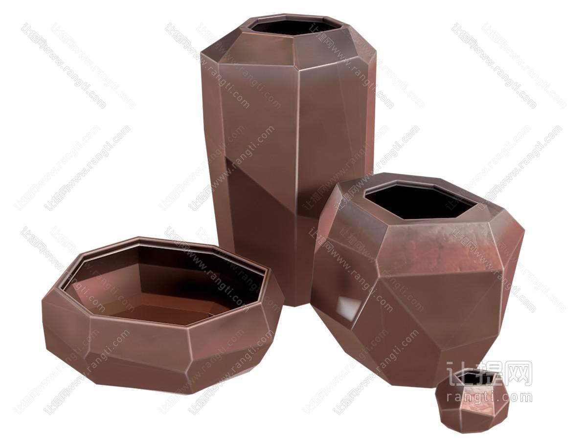 现代几何多边形陶瓷器皿 摆件组合