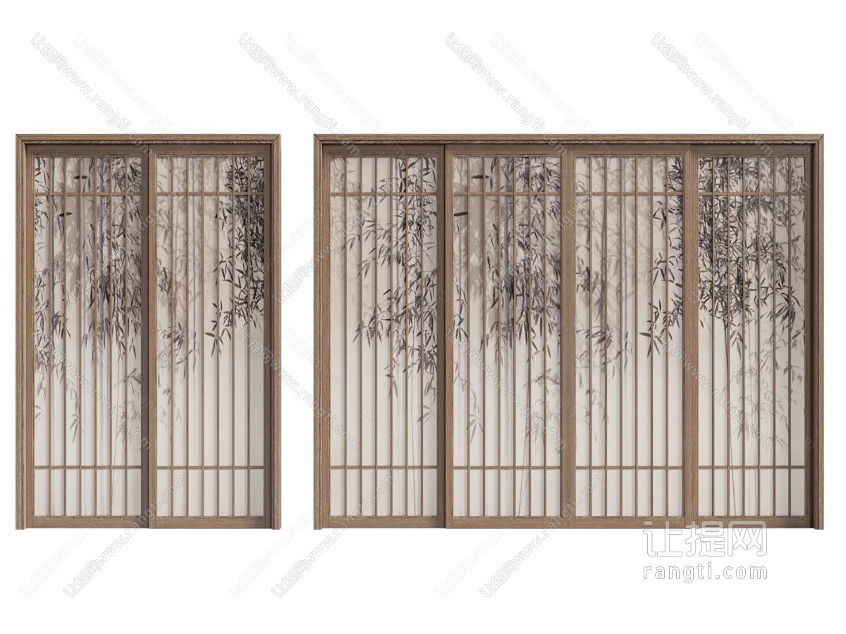 新中式实木边框的推拉门