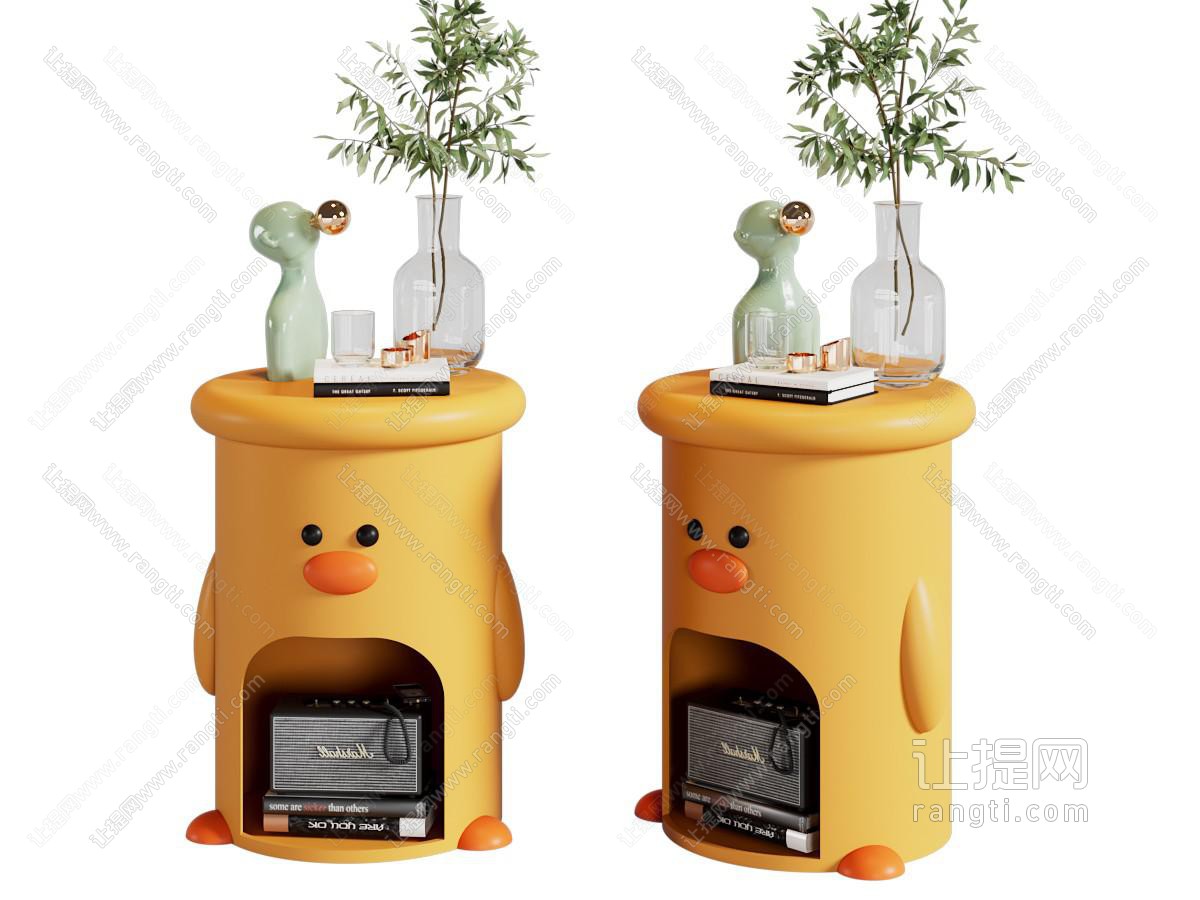 现代卡通小黄鸭床头柜