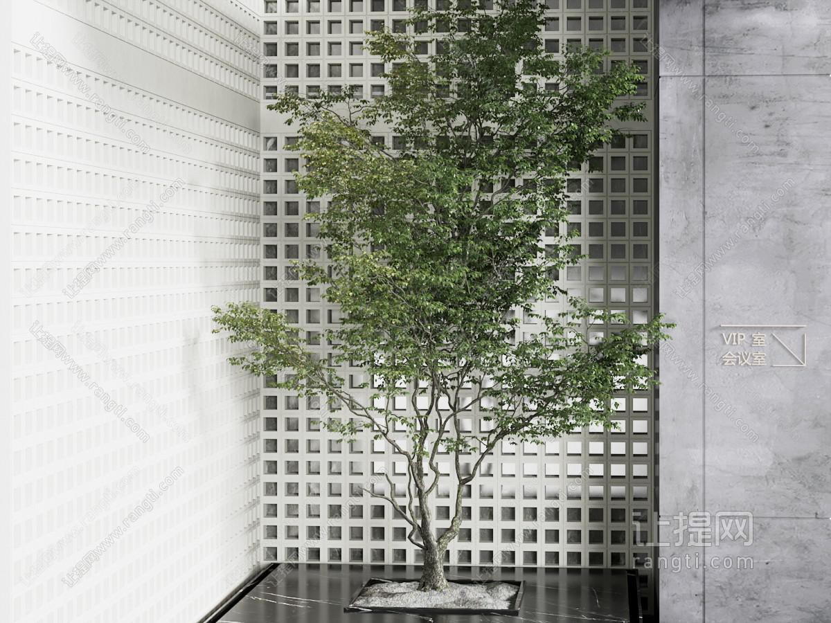 现代室内水泥砖隔断 景观树木园艺小品