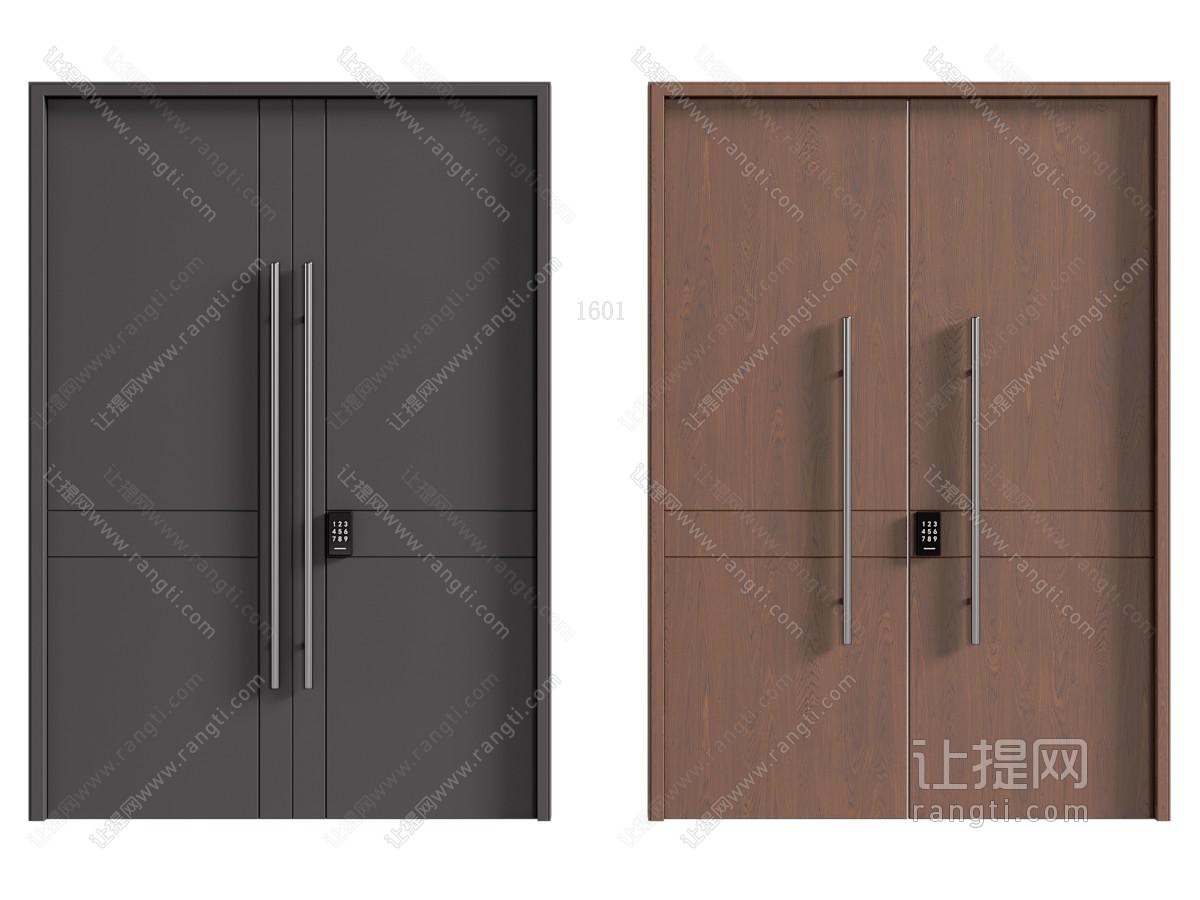 现代双扇入户门 密码指纹锁防盗门 大门