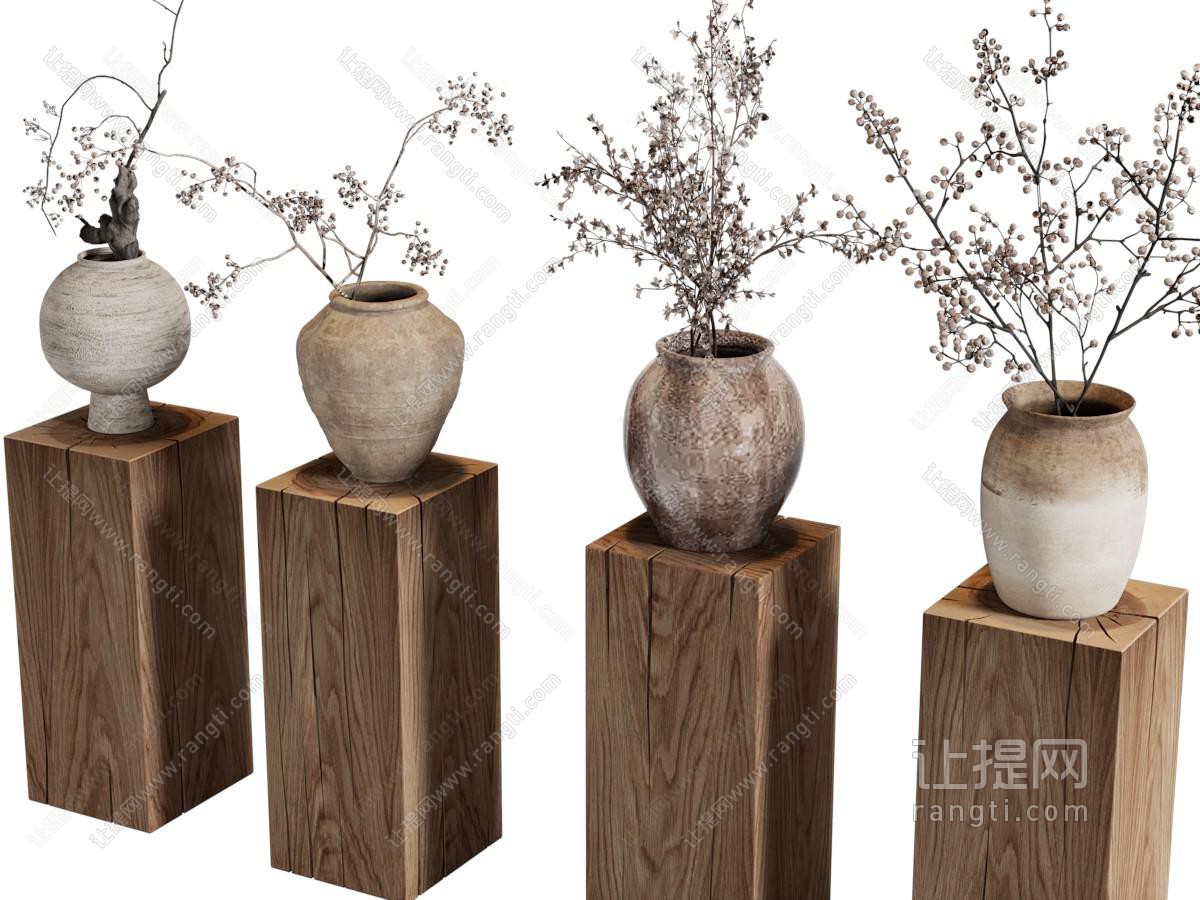 侘寂风陶艺花瓶花卉