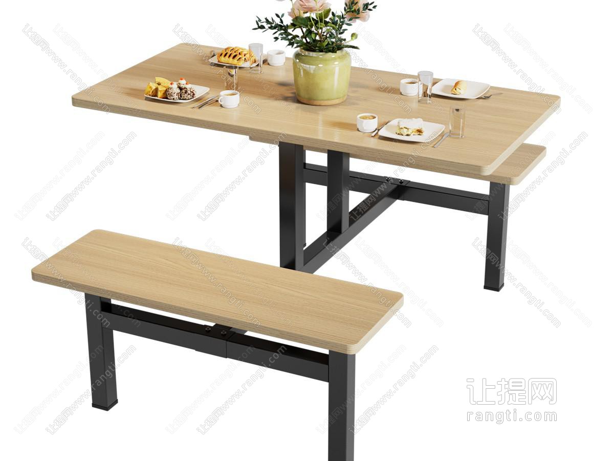 现代饭店食堂固定餐桌椅组合