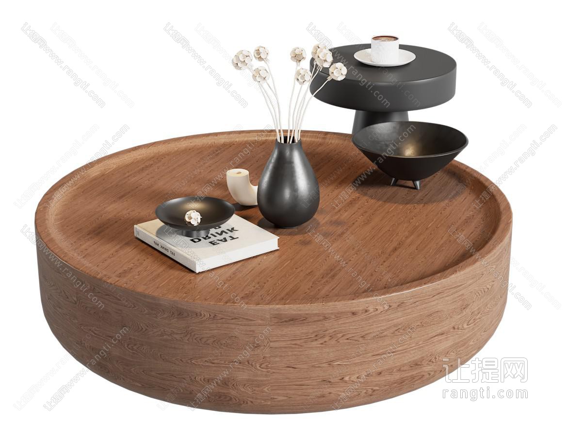 现代中古风圆形茶几