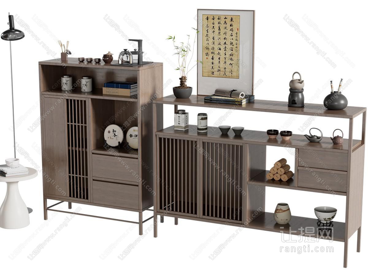 新中式中古风玄关柜 餐边柜 茶饼 茶壶 茶水柜