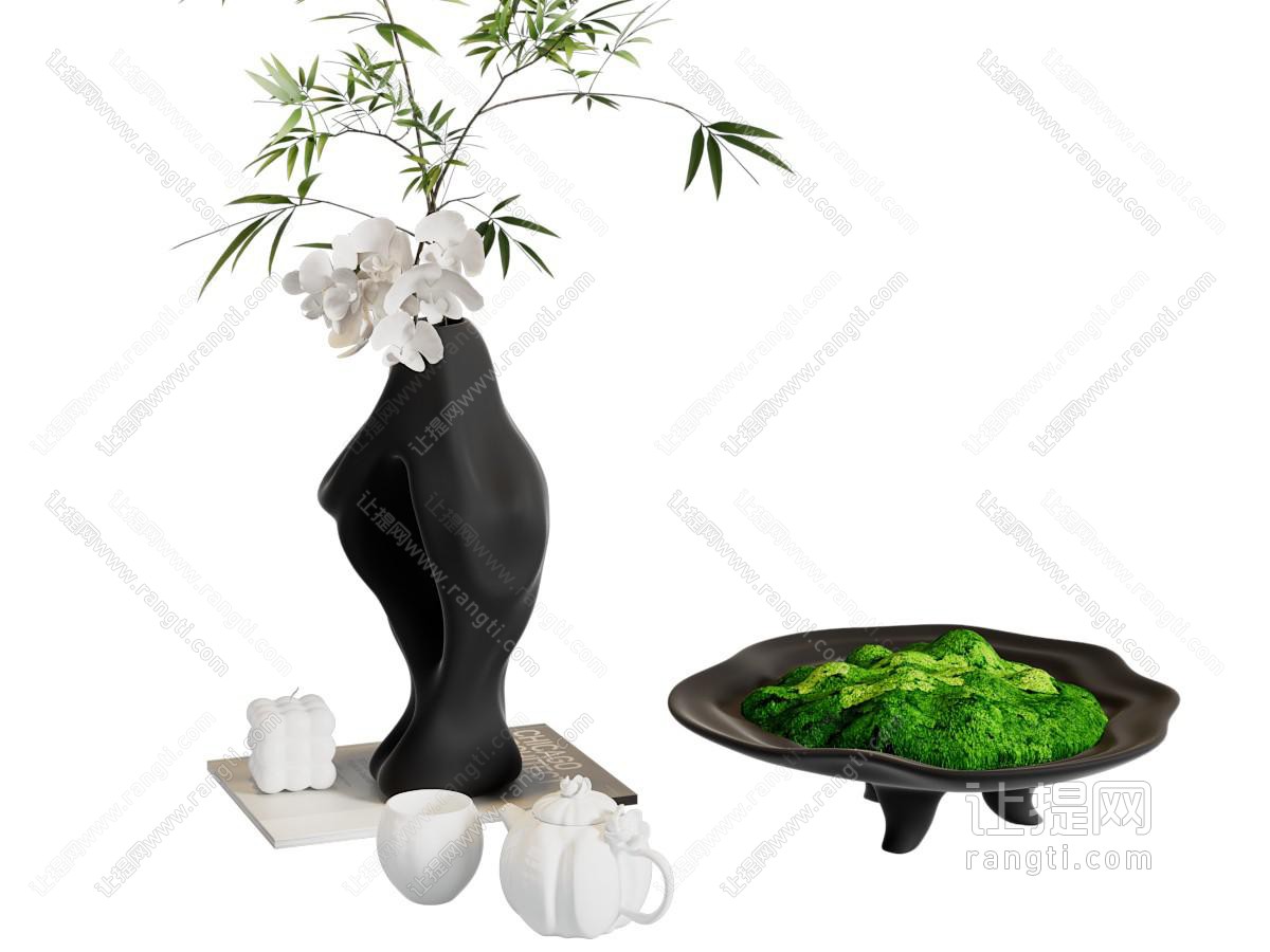 现代花瓶花卉 茶壶 茶杯 摆件组合