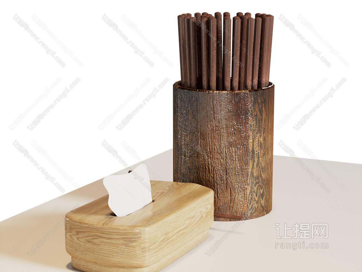 现代实木抽纸盒 筷笼 餐桌 摆件组合