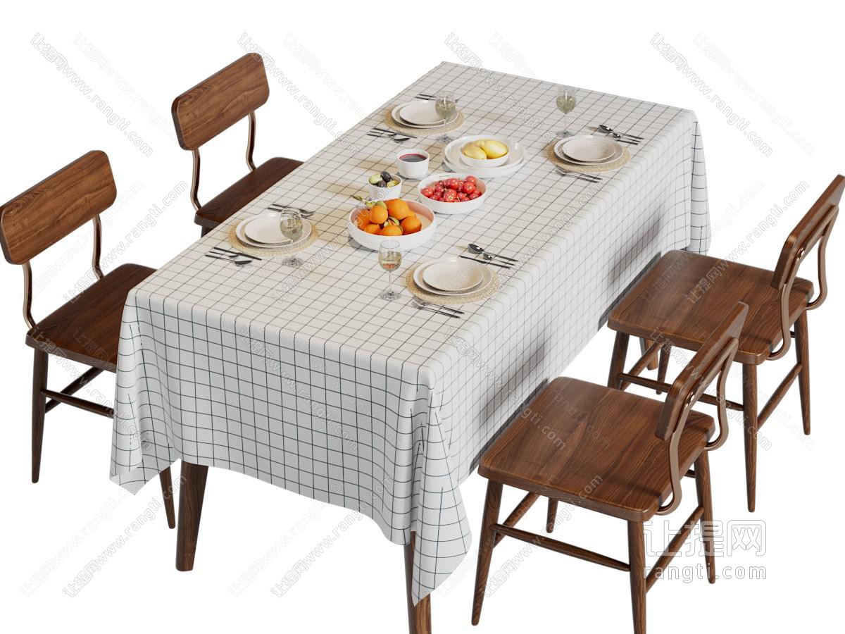 现代中古风餐桌椅组合