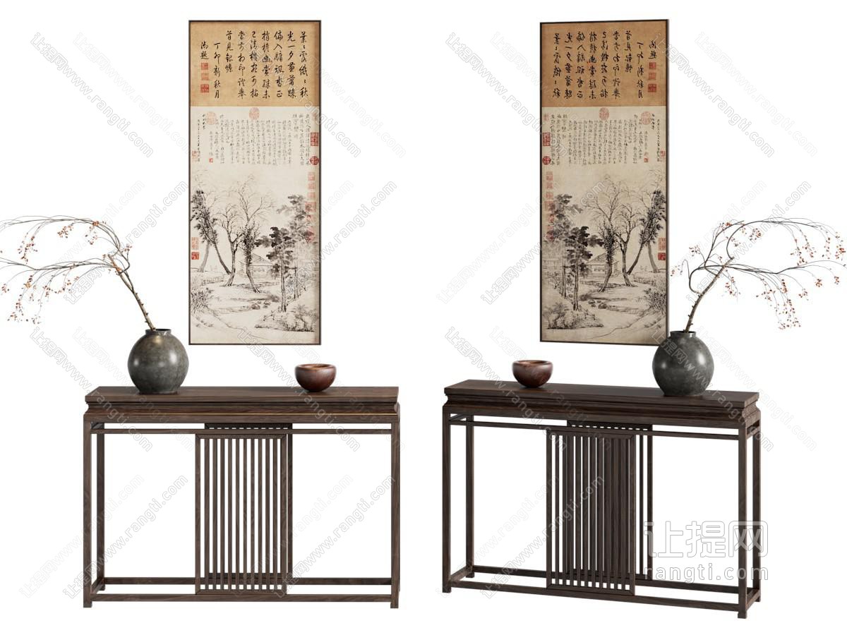 新中式端景台 挂画