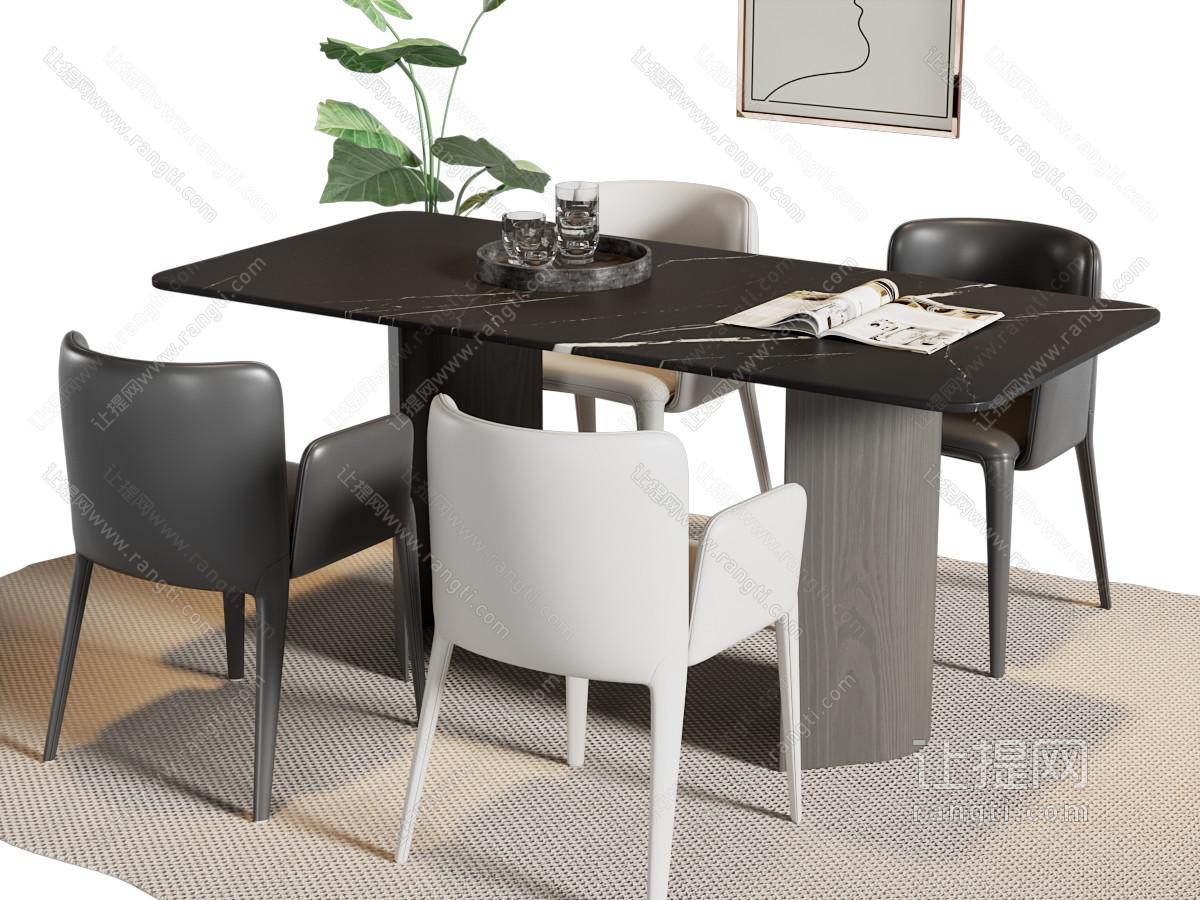 现代大理石餐桌椅组合