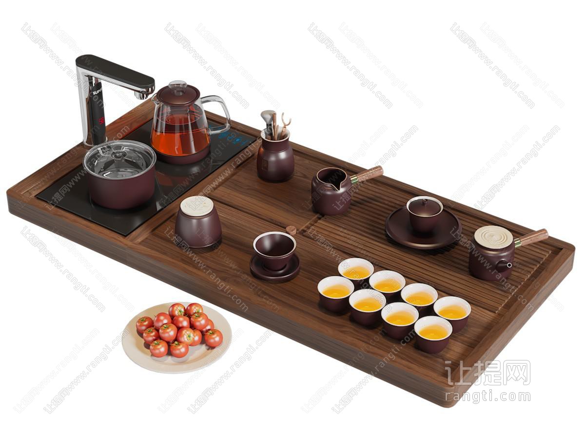 新中式实木茶盘 茶具杯子