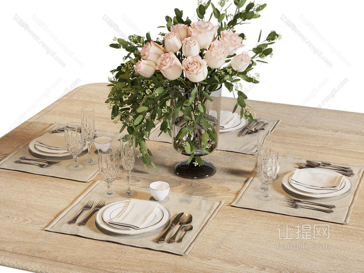 现代花瓶花卉 碗碟餐具组合