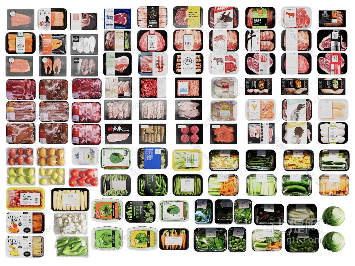 现代盒装生鲜肉类 蔬菜 水果食物