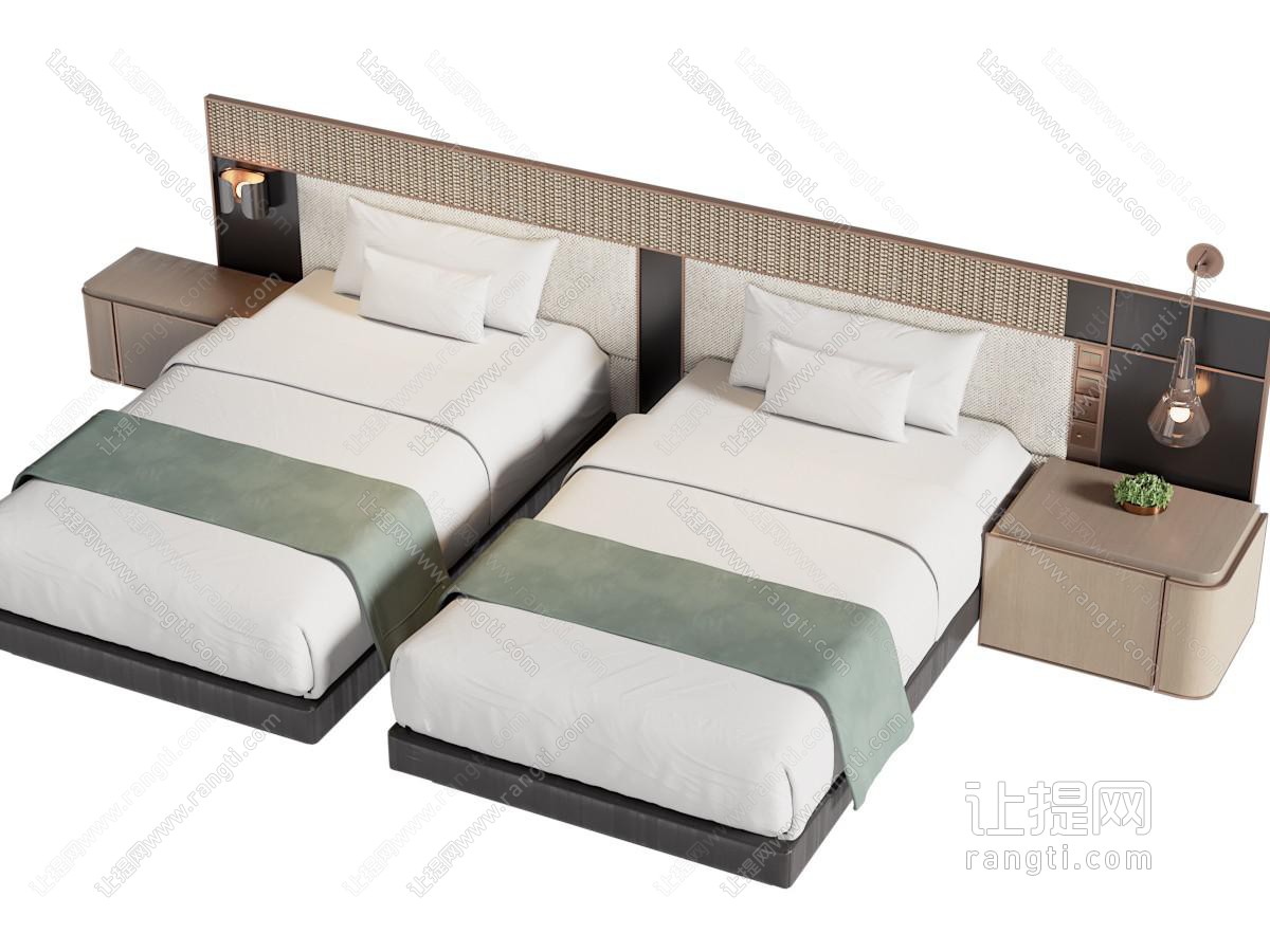 侘寂风酒店双人床 床头柜