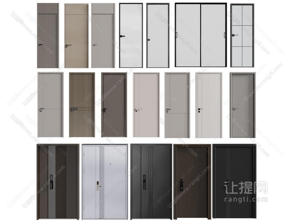 现代木门 房门 玻璃门 子母入户门