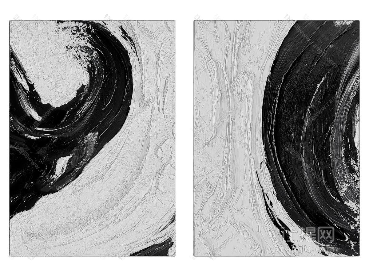 现代黑白装饰挂画 肌理画