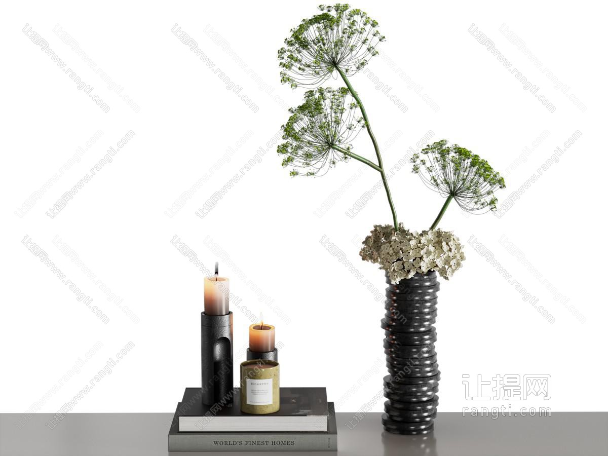 现代书本 香薰 花瓶花卉 摆件组合