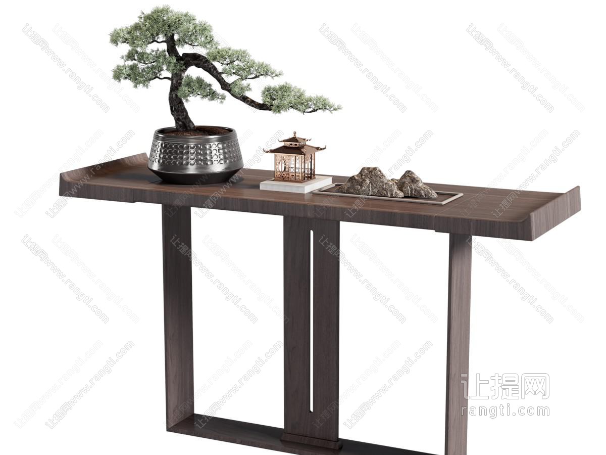 新中式端景台 松树盆景盆栽摆件组合
