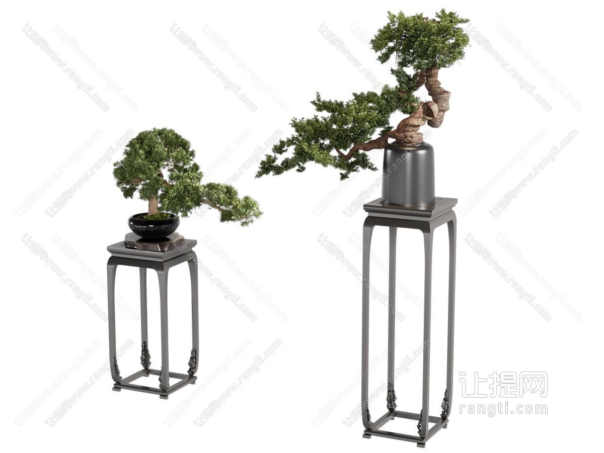 新中式花架 松树盆景盆栽 摆件组合